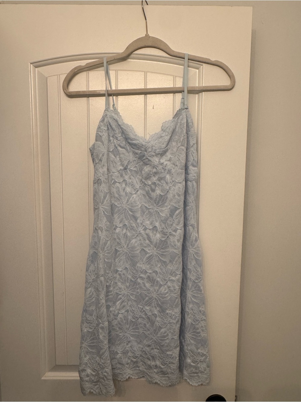 Delicate Light Blue Lace Mini Slip Dress with Spaghetti Straps